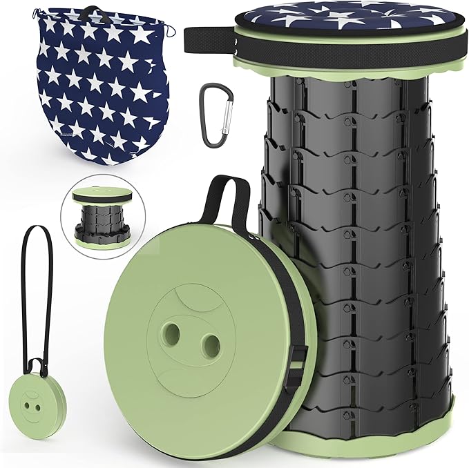 ALEVMOOM Upgraded Folding Stool with Cushion,Portable Collapsible Retractable Stool,Outdoor Chair,Yet More Sturdy Load Capacity 440lbs for Camping Garden Fishing Hiking BBQ with Carry Bag