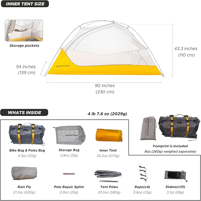 Wander Hawk 2-Person Backpacking Tent, Lightweight 2 Person Tent for Bikepacking Backpacking Camping & Hiking