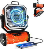 Camping Fan with Bluetooth Speaker Portable Fan,20000mAh Rechargeable Battery Powered Fans, 360° Hanging Hook for Outdoor Picnic Tent Beach Travel Barbecue, Orange