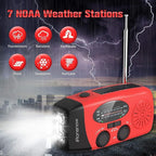 Solar Emergency Hand Crank Weather Radio, Portable Self Powered NOAA AM/FM Radios with SOS Alarm LED Flashlight 2000mAh Smart Phone USB Charger for Camping (Red)