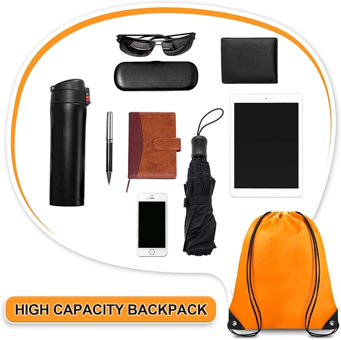 Grneric Drawstring Backpack Bulk 70Pcs String Backpack Drawstring Bags Cinch Bag Sackpack for Men Women Gym(Orange)