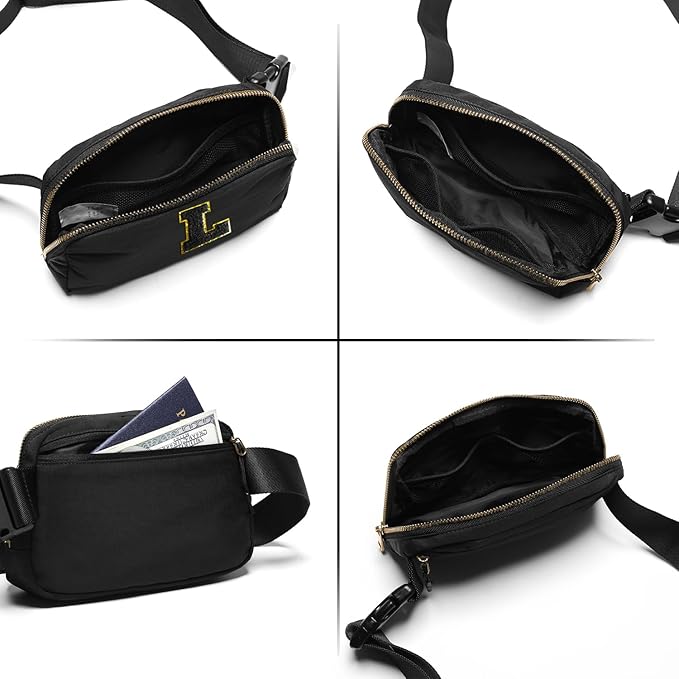 Gitus Belt Bag Fanny Pack Crossbody Bags with Initial Letter Patch Gifts for Wife Older Women Mother Coworker Bridesmaid Anniversary Travel Gifts Beach Gifts (Black-L)