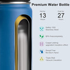 koodee Small Water Bottle 12 oz Stainless Steel Triple Wall Vacuum Insulated Wide Mouth Bottle with Leakproof Spout Lid (Navy)