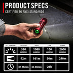 Coast XP11R 2600 Lumen USB-C Rechargeable LED Flashlight with Slide Focus® and Pure Beam® Focusing Optic, 4 Light Modes, Red