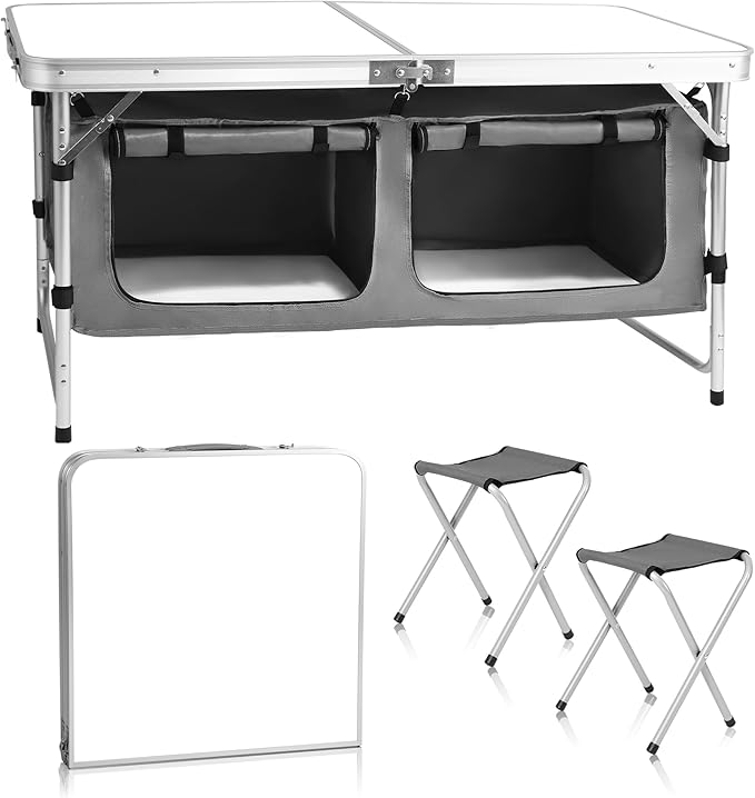 Camp Field Camping Folding Aluminum Table with Adjustable Legs for Outdoor Travel Beach, Backyards, BBQ, Party and Picnic Foldable Table