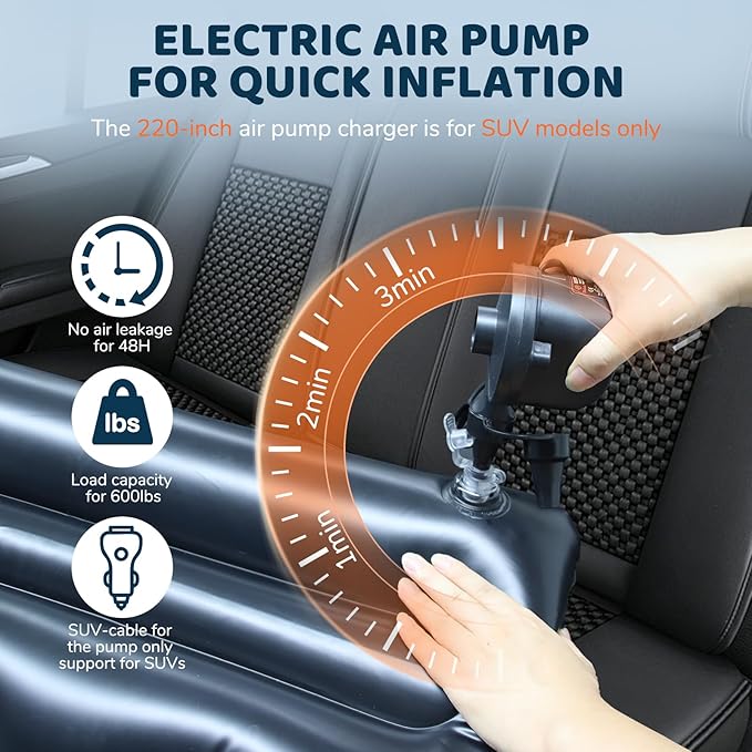 SUV Air Mattress Inflatable Travel Bed: Foldable - Portable Car Inflatable Bed Camping & Road Trips - Thickened Car Air Mattress for Back Seat with Carry Bag & Cup Holder & 2 Pillows