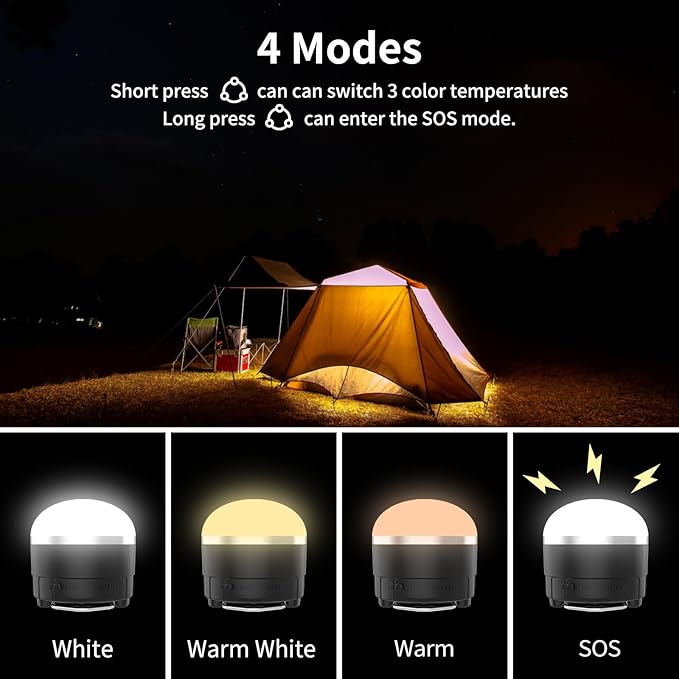 LED Rechargeable Camping Lantern 1000LM, Portable Camping Tent Light with 3 Color Lights, Magnetic Base, 4000mAh Hanging Lights for Camping, Home, Emergency, Hurricane, and Power Outages