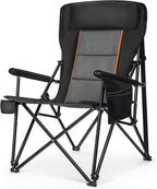 LET'S CAMP Oversized Camping Chairs 29.52" High Back Heavy Duty Lawn Chair Support 500LBS, Portable Collapsible Chair with Cup Holder, Side Pocket(Black)