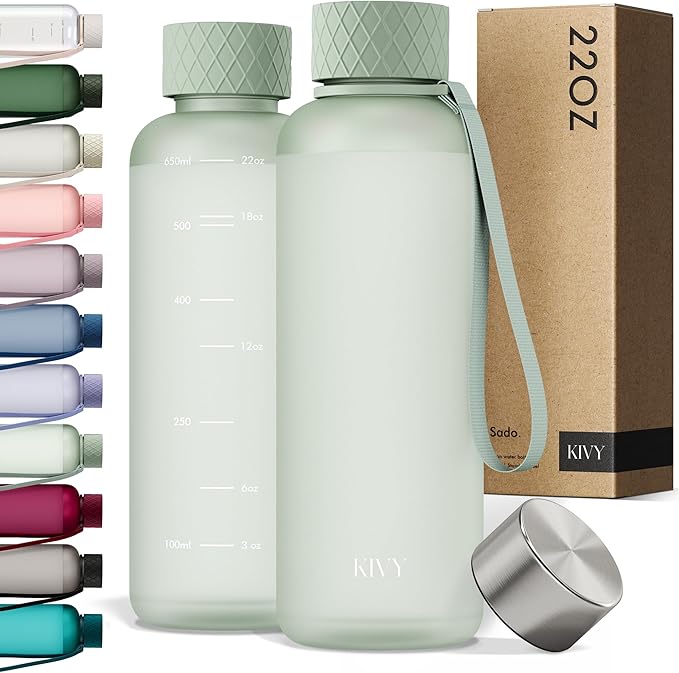 KIVY Slim Water Bottle 22oz [Lightweight & Shatterproof] - Small Drinking Waterbottle - Tritan Bottle Without Straw for School, Sport & Travel - Drinking Bottle Dishwasher Safe, BPA Free - Sage Green