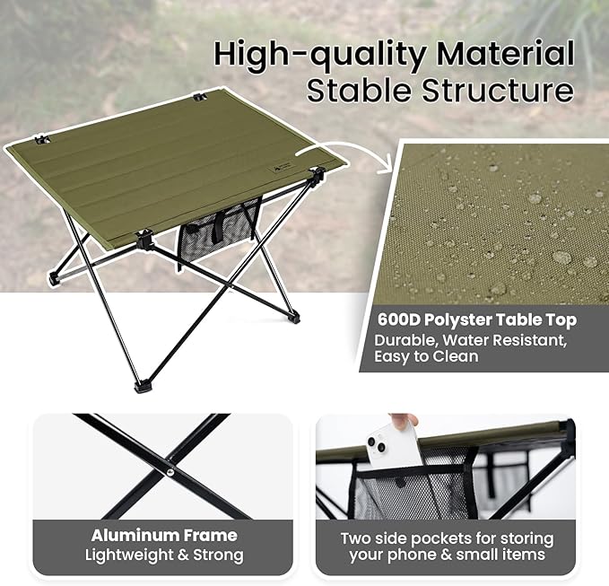 ONETIGRIS CAMPMATE Camping Table Foldable, Lightweight Portable Table Sturdy & Quick Setup, Holds Up to 66 lbs, Perfect for Camping, Hiking, Backpacking, Picnic, Beach, Travel