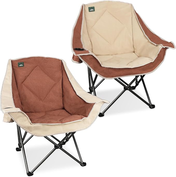 Northroad 2 Pack Oversized Camping Chair,Outdoor Padded Folding Lawn Chair w/Cup Holder,Carry Bag for Beach, Hiking, and Picnics,Heavy-Duty 300-lbs Capacity, Moca&Cream
