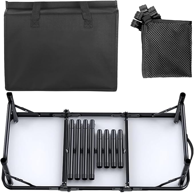 Folding Camping Table, 3 FT Folding Portable Camping Table, Outdoor&Indoor Picnic Table with 3 Adjustable Height Max 27.1",Lightweight Aluminum Camping Tables, Car Camping Essentials-Pure Black