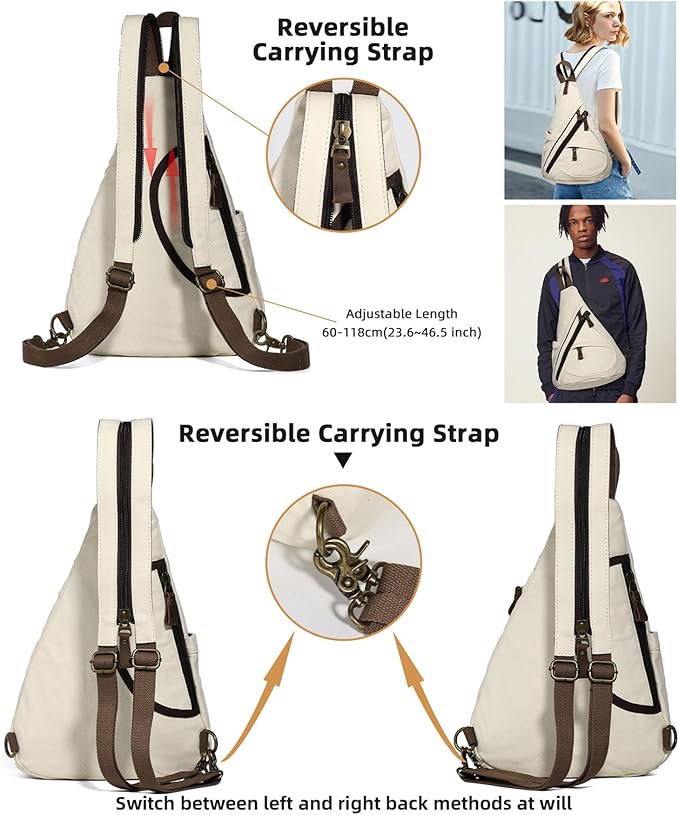 KL928 Canvas Sling Bag - Small Crossbody Backpack Shoulder Casual Daypack Rucksack for Men Women(Large Version)