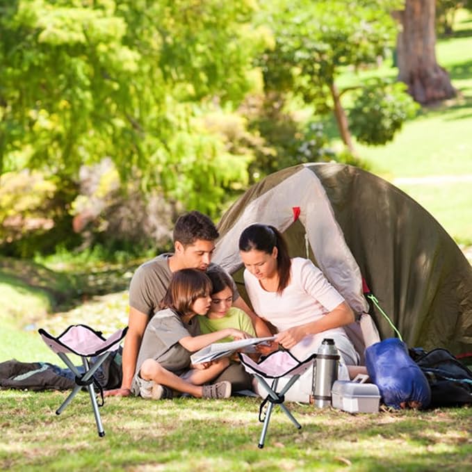 Folding Camping Stool,16.5" Folding Camping Chairs,Portable Tripod Seat,Outdoor Travel Tall Chair for Walking Hunting Hiking Fishing Mountaineering Picnic Beach BBQ Garden Lawn(Pink)