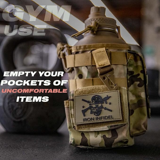 Iron Infidel Battle Bottle - Half Gallon Insulated Water Bottle with Paracord Handle - Large 64 oz Stainless Steel Water Jug & Rugged, Removable Sleeve For Keys, Wallet, Phone (OCP Camo 2 Liter)