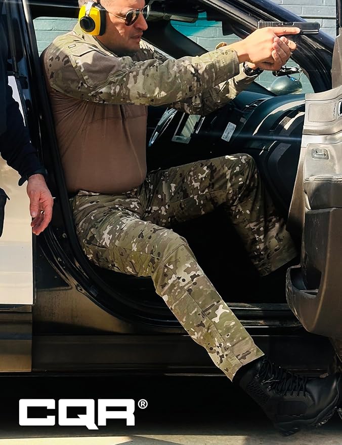 CQR Men's Flex Ripstop Tactical Pants, Water Resistant Stretch Cargo Pants, Lightweight EDC Hiking Work Pants