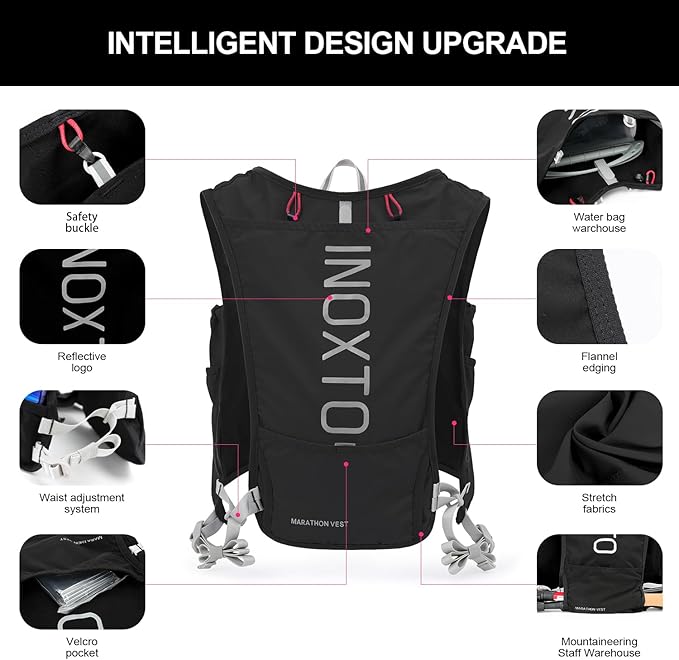 INOXTO Running Hydration Vest Backpack,Lightweight Insulated Pack with 1.5L Water Bladder Bag Daypack for Hiking Trail Running Cycling Race Marathon for Women Men