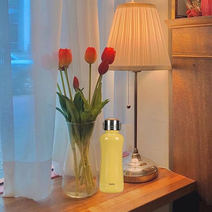 YOHKOH Mini Insulated Water Bottle With Bamboo Lid - 11.8oz Small Vacuum Insulated Water Bottle for Women Kids, 12 Hrs Hot & 24 Hrs Cold Stainless Steel Thermos Leak-Proof BPA-Free (11.8oz,Yellow)