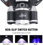 BORUIT RJ-3000 Rechargeabe LED Headlamp Super Bright with Black Light, 3 Modes Super Bright USB Head Lamp IPX4 Waterproof Headlight for Adults USB Outdoor Fishing Camping