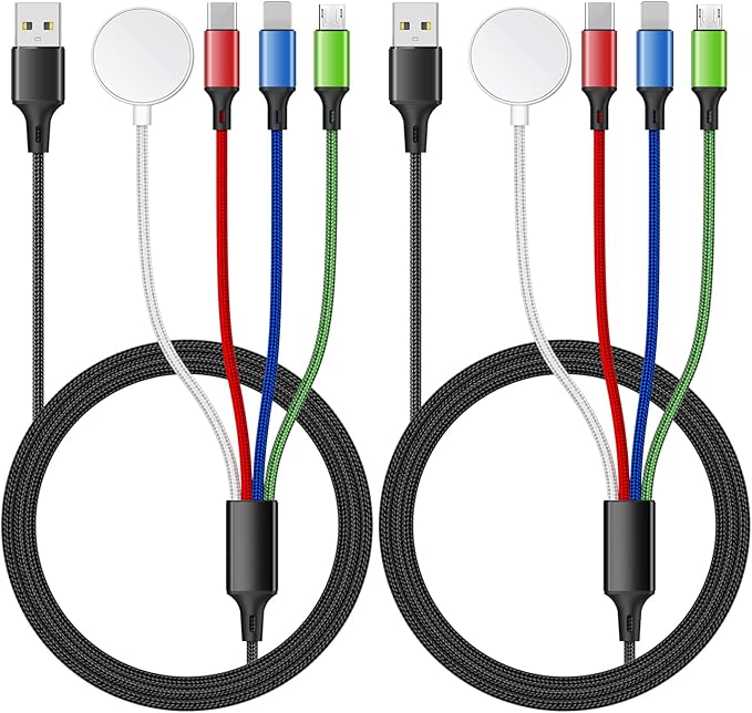 2Pack 5FT 4 in 1 for Apple Watch Charger iPhone Charger,Multi Charging Cable USB C Micro iWatch Charger Compatible with iWatch Ultra Series 10/9/8/7/6/SE/5/4/3,iPhone 16/15/14/13/12,Galaxy Android