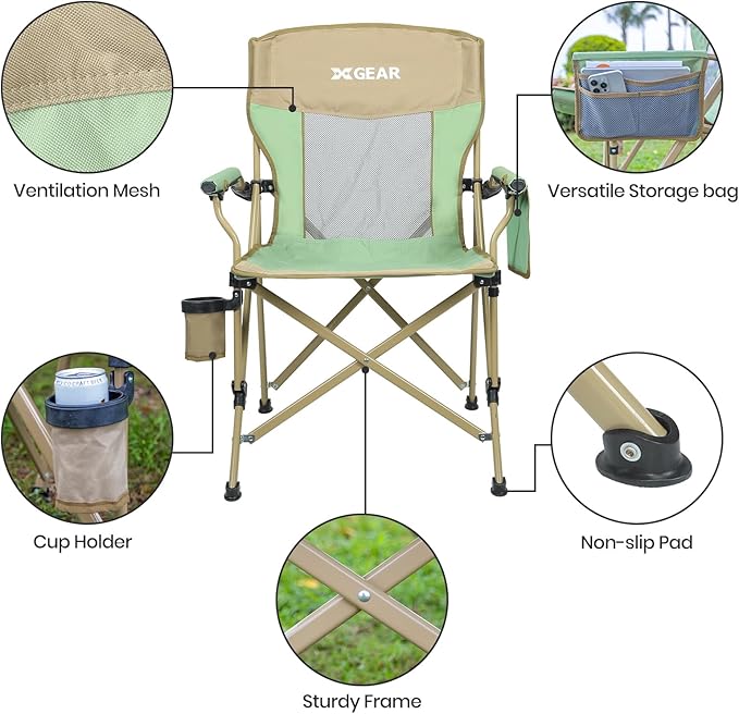 Camping Chair for Adults 350 LBS Support Camp Chair 2PCS with Breathable Mesh Back Fabric with Arm Rest Cup Holder and Portable Carrying Bag