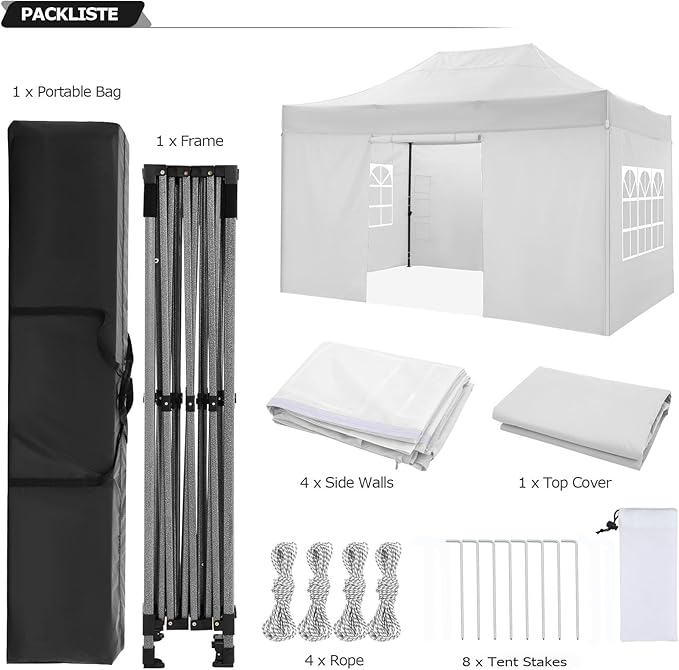 COBIZI 10x15 Pop up Canopy Tent 10x15 Canopy with 4 Sidewalls Waterproof Heavy Duty Commercial Canopy Tent for Parties Outdoor Tent Garden Gazebo Tent, Carry Bag(10x15ft, White)