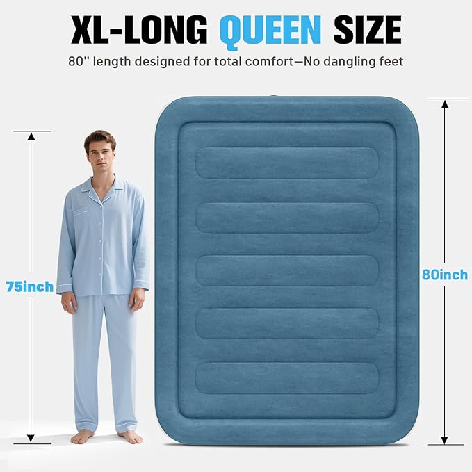 Queen Air Mattress with Built-in Pump,Fast & Easy Inflation/Deflation Inflatable Mattress, Foldable Blow Up Mattress with Storage Bag, Inflatable Bed for Home, Camping & Guests