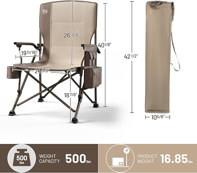 TIMBER RIDGE Oversized Folding Camping Chair High Back Heavy Duty for Adults Support up to 500lbs with Cup Holder, Side Pocket Cooler Bag 2 Pack