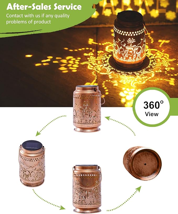 Nacome Elephant Solar Lanterns for Garden Decor: Waterproof Hanging Metal Decorations with LED Lights for Yard Lawn Porch Patio Landscape Pathway