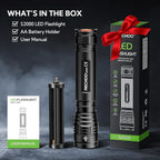 RECHOO S2000 LED Flashlight High Lumens, Super Bright, Powerful, Mid-Size Tactical Flashlight with 3 Modes, Zoomable, Water Resistant Flashlights for Home, Emergencies, Camping, Outdoor Use