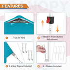 EAGLE PEAK Pop Up Canopy Tent with 1 Sidewall, Easy Setup Event Tent, Outdoor Sun Shade, Wheeled Carry Bag, Stakes and Guy Ropes, Instant Canopy 10x10, Turquoise