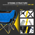 FAIR WIND Oversized Fully Padded Camping Chair Folding Loveseat Camping Couch Double Duo Chair Heavy Duty Quad Fold Arm Chair with Cup Hold - Supports 650 LBS Blue