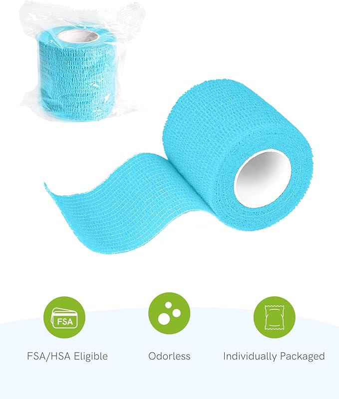 FriCARE Self Adhesive Bandage Wrap, Medical Tape in First Aid Kit, Cohesive Bandages for Wounds Sport Vet, 2 Inches X 5 Yards 6 Rolls, Cerulean Blue