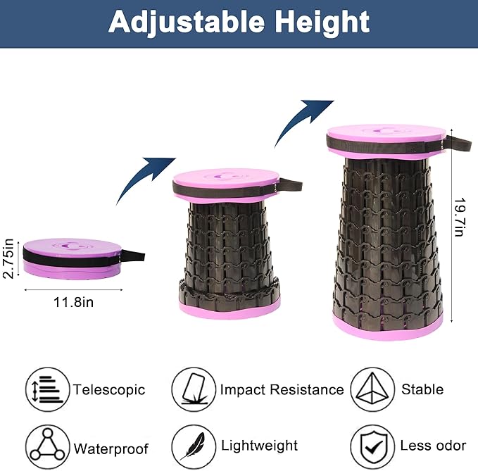 ALEVMOOM 2025 Upgraded XXL Collapsible Stool with Cushion 19.7",1000lbs Max Weight,Wider & Taller Pop Up Seat, Heavy Duty Portable Retractable Folding Chair or Travel Foot Rest for Camping & Outdoors