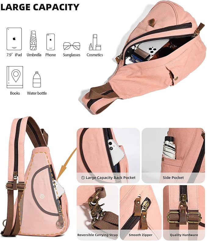 KL928 Canvas Sling Bag - Small Crossbody Backpack Shoulder Casual Daypack Rucksack for Men Women(Large Version)