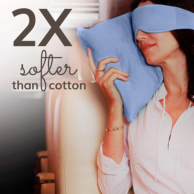 Happyluxe Odyssey Travel Pillow for Long Flights - Soft, Small, Alternative to Down and Memory Foam. 17 x 13in - Made in The USA, Serenity Blue Airplane Pillow for Adults Sleeping, Camping or Nap