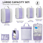 8 Set Compression Packing Cubes for Travel Essentials,Compressible Expandable Packing Cubes for Suitcase,OlarHike Luggage Organizer Bags for Travel,Handy Helper for Organizing Clothes(Purple Gray)