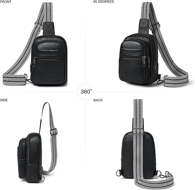 3L SMALL Sling Bag Fanny Packs For Women Men Mini Crossbody Chest Belt Travel Bag Purse Handbag Faux Leather Fashion Cute Black