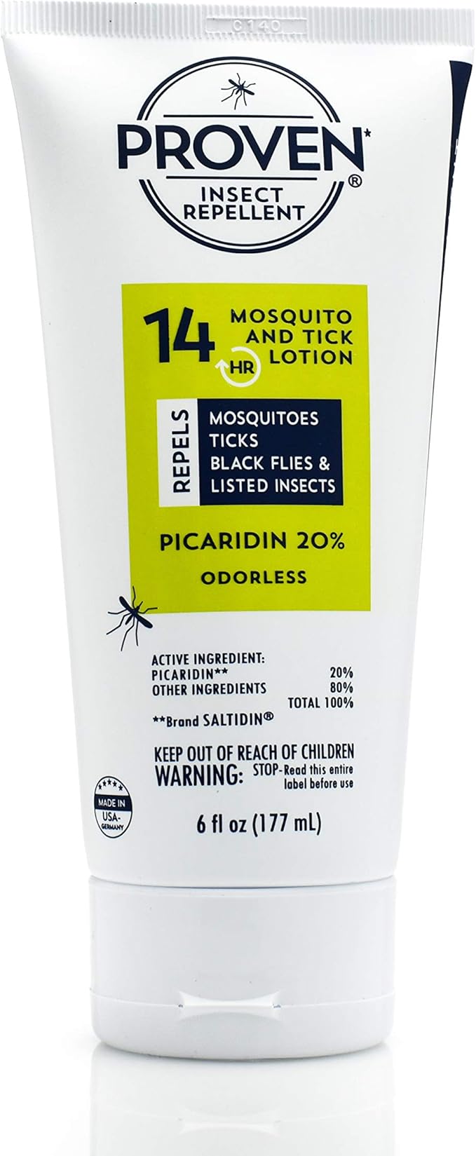 Proven Insect Repellent Lotion, Keep Mosquitoes, Ticks and Flies Off, DEET Alternative Repellent, Up to 14-Hour Protection, Great for Outdoor Camping and Hiking, 6 Ounce, Odorless Lotion