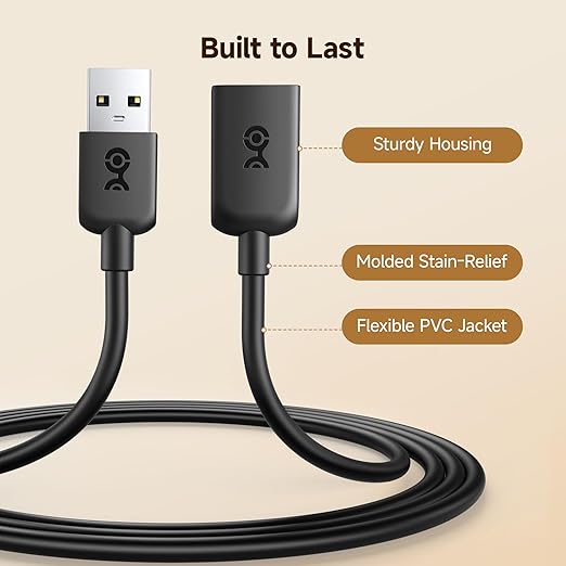Cable Matters 2-Pack Short USB Extension Cable - 3ft, Male to Female USB Extender Cable, USB2.0 Extension Cord, 480Mbps, Black