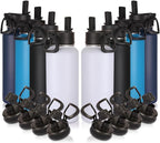 Volhoply 32 oz Insulated Water Bottles Bulk 8 Pack with Straw Lid & Spout Lid,Stainless Steel Sports Water Bottle,Double Wall Vacuum Cups,Leakproof Wide Mouth Metal Flask for Hiking,Camping(Mix,8)