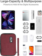 Luxtude Electronic Organizer Travel Case Large, Cord Organizer Travel, Large Cable Organizer Bag, Tech Bag for Cable Storage/Cord Storage/iPad Pro(up to 11")/Wall Charger/Electronic Accessories, Red