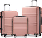 Kono 3 Piece Luggage Sets Expandable(only 28") Lightweight with Spinner Wheels TSA Lock Hardside Travel Rolling Suitcases 20in 24in 28in Carry on Nude/Rose Pink