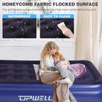 UPWELL Inflatable Air Mattress Twin with Built in Pump Comfort Blow up Bed Waterproof Fast&Easy Set up Dura Beam Strong Support Mattress for Home Guests & Camping Navy Blue