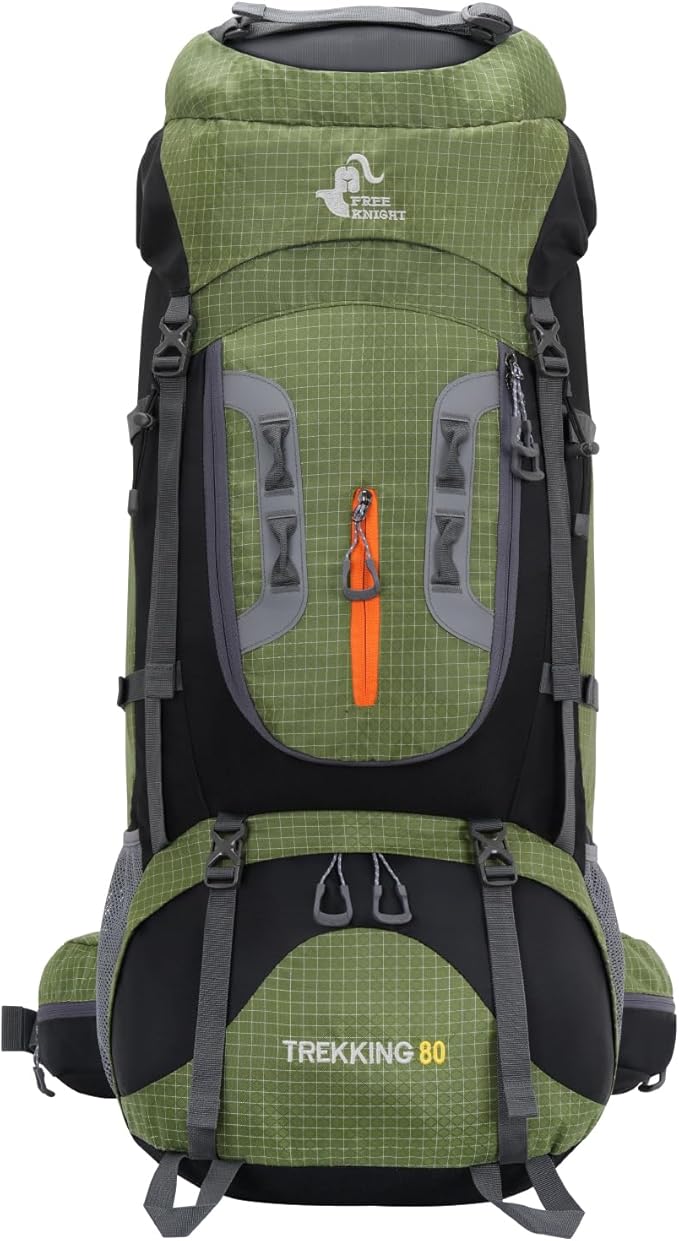 Bseash 80L Waterproof Hiking Camping Backpack with Rain Cover, Lightweight Outdoor Sport Travel Daypack for Climbing Touring (Army Green)