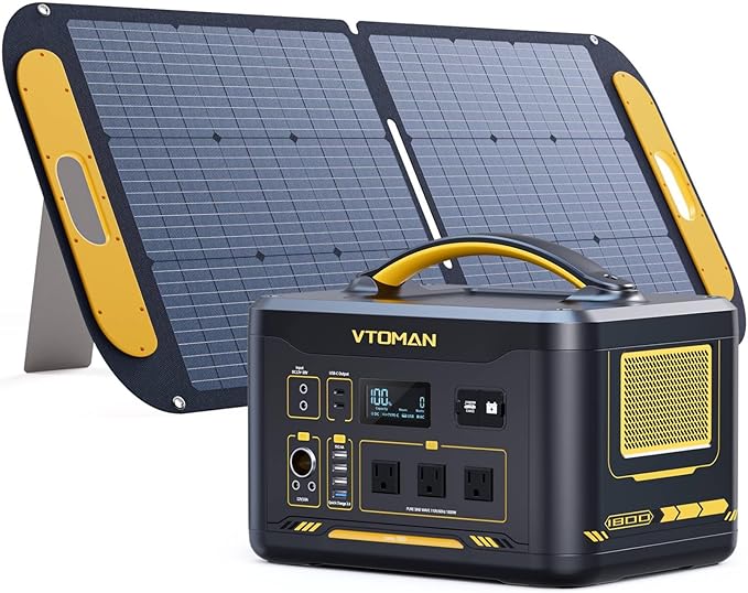 VTOMAN Jump 1800 Portable Power Station with 110W Solar Panel, 1800W/1548Wh LiFePO4 Battery Solar Generator with 1800W Constant-Power, PD 100W Type-C, Capacity Expandable for Camping, Home Backup