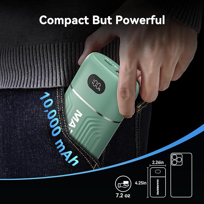MARBERO 10000mAh Cell Phone Battery Bank 18W USB C in & Out High-Speed Charging Battery Pack Phone Charger Portable Compatible with iPhone iPad Sumsung Galaxy Google and More (Green)