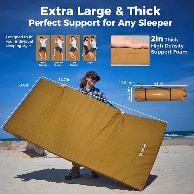 Kingcamp Comfort X 5 XXL Wide Perforated Memory Foam Cot Mattress, Portable Roll Up Camping Mattress Sleeping Pad, Twin Sleeping Mat with Roll Helper for Cot Mat Travel Tuck Tent Floor Guest Sleepover
