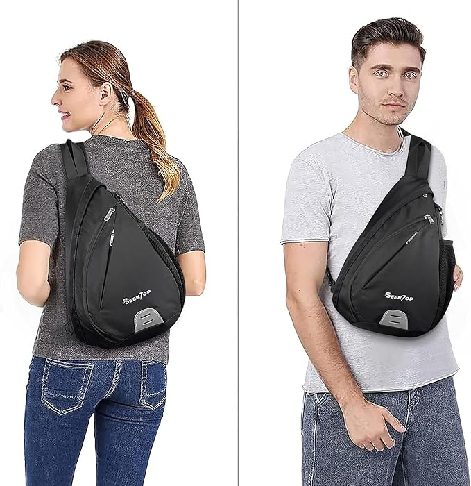 Seektop Crossbody Bag Anti-Theft RFID Blocking Waterproof 400D Nylon Lightweight Small Sling Backpack Shoulder Bags Chest Pack for Travel Hiking Outdoor Commuting Men Women Black