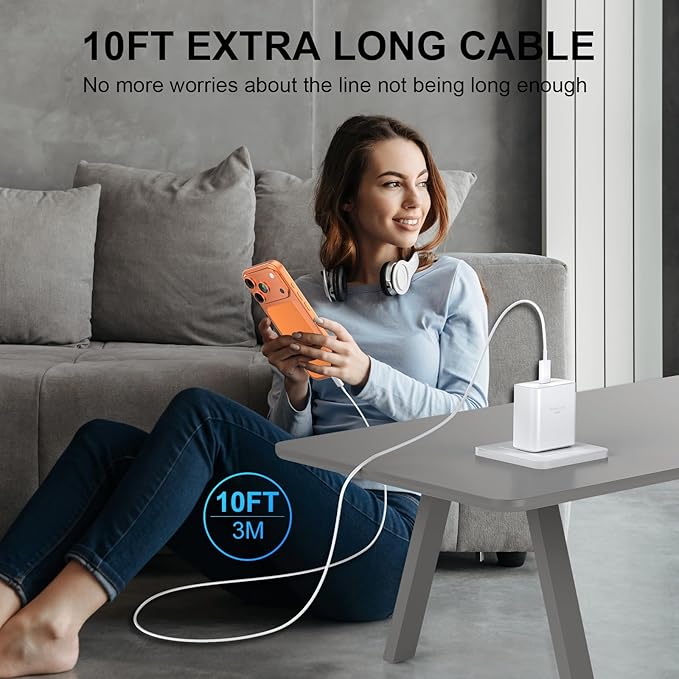 iPhone 17 16 Pro Max Charger Fast Charging, 45W USB C iPhone 17/16 Super Fast Charger Block with 10ft Long Type C Charging Cable Cord for iPhone 17 Pro Max/17 Pro/Air/17/16/16Pro/16ProMax/Plus/15/S25